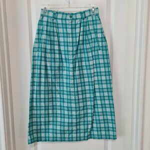 Eddie Bauer Green White Plaid Cotton Skirt, 6